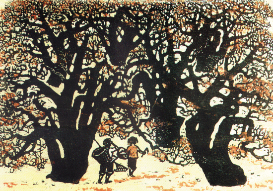 版画《秋林》